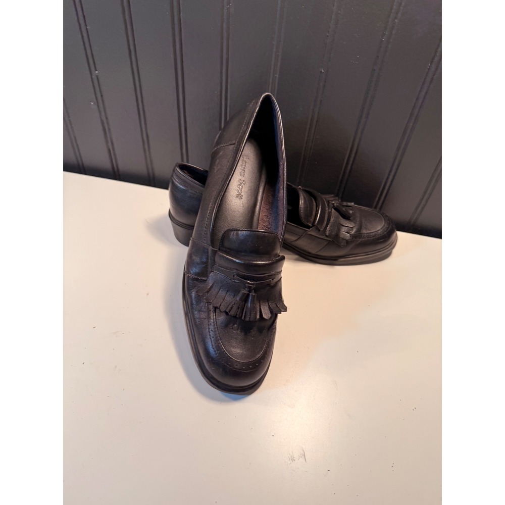 Laura Scott Marshall Black Leather Kiltie Tassel Loafers Womens 9.5 M 53150